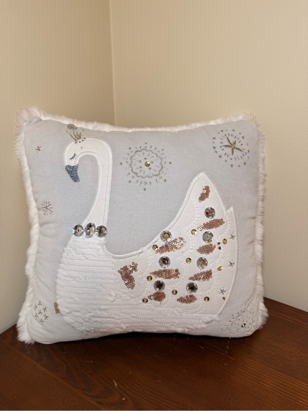 Pottery Barn Kids White and Gray Swan Holiday Pillow